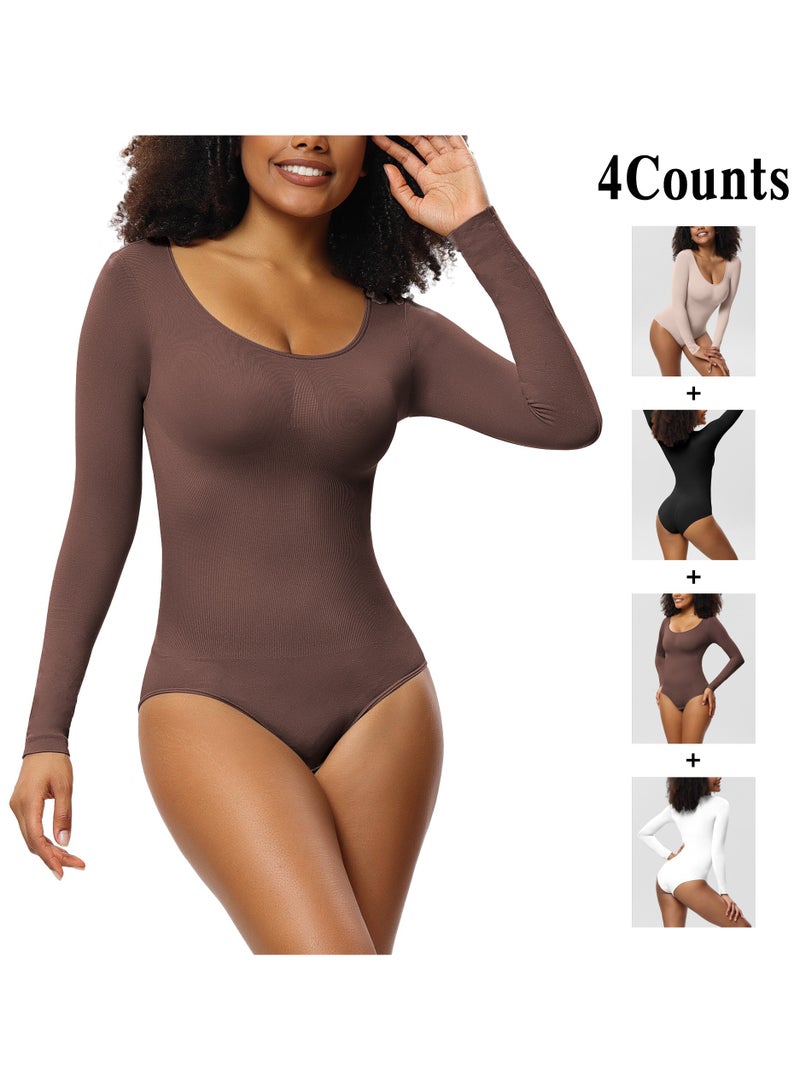RedMapleTEK 4-PACK Postpartum Long-sleeved Seamless Bodycon Underwear Bottoming Shirt - Image 1