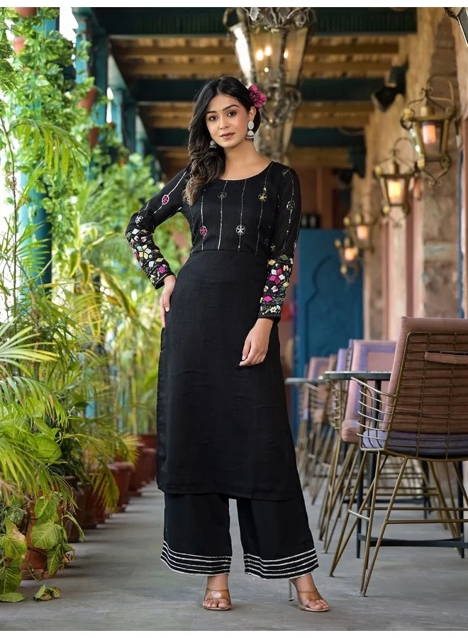 AKS Black embroidered straight kurta
