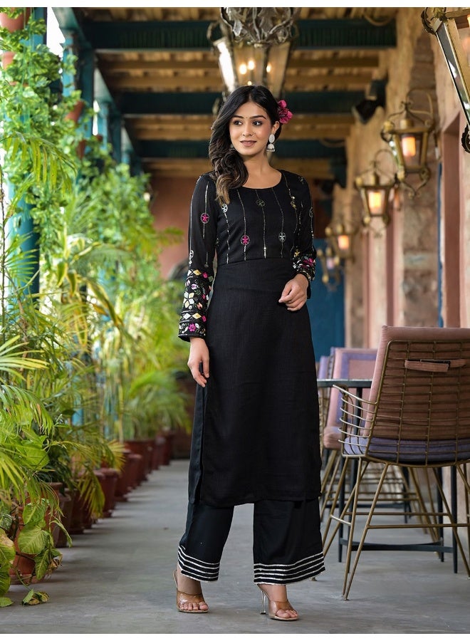 AKS Black embroidered straight kurta - Image 4