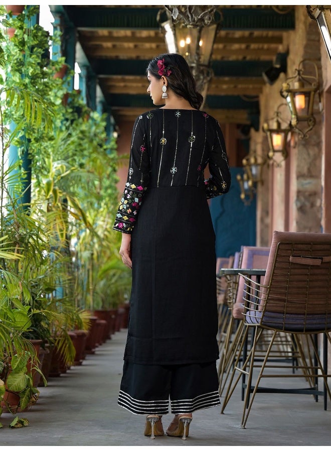 AKS Black embroidered straight kurta - Image 5