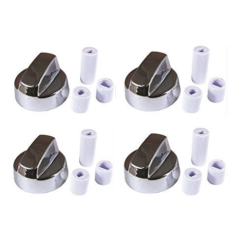 4yourhome 4 Pack Plastic Chrome Color Generic Oven Knob 1 5/8 Inch Diameter With Adapters 3/16 to 5/16 Inch - Image 1