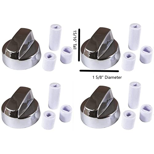 4yourhome 4 Pack Plastic Chrome Color Generic Oven Knob 1 5/8 Inch Diameter With Adapters 3/16 to 5/16 Inch - Image 3