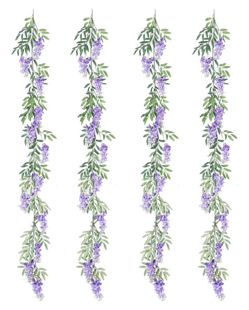 Duovlo 4Pcs 6.6Ft/Piece Imitation Silk Wisteria Garland Hanging Flower Vine for Home Outdoor Garden Ceremony Wedding Arch Floral Decor (Light Purple) - Image 2