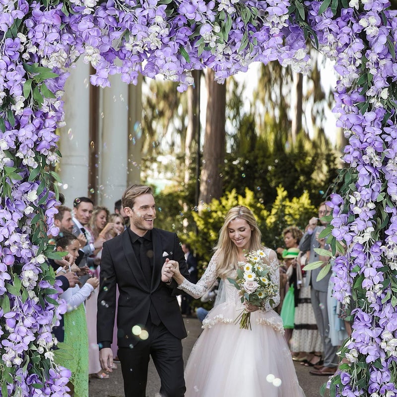 Duovlo 4Pcs 6.6Ft/Piece Imitation Silk Wisteria Garland Hanging Flower Vine for Home Outdoor Garden Ceremony Wedding Arch Floral Decor (Light Purple) - Image 5