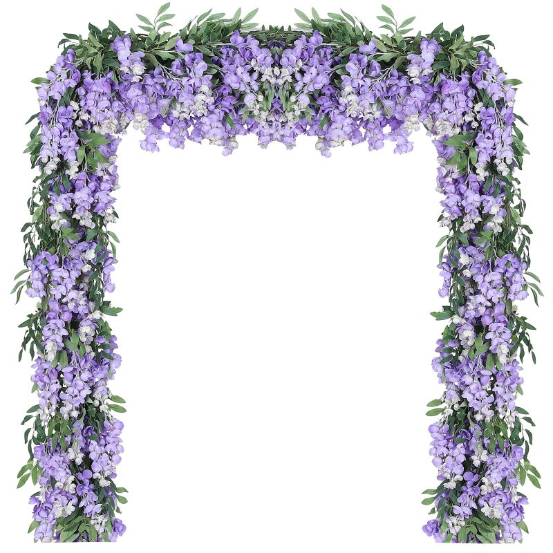 Duovlo 4Pcs 6.6Ft/Piece Imitation Silk Wisteria Garland Hanging Flower Vine for Home Outdoor Garden Ceremony Wedding Arch Floral Decor (Light Purple) - Image 1