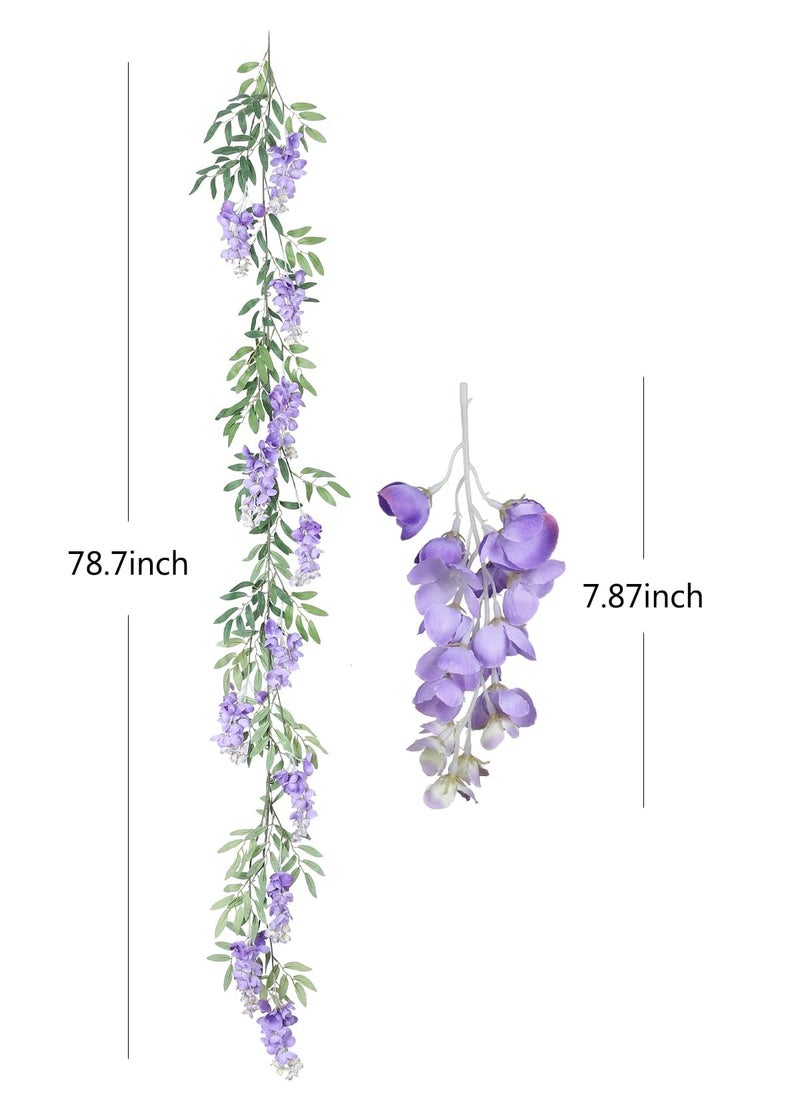 Duovlo 4Pcs 6.6Ft/Piece Imitation Silk Wisteria Garland Hanging Flower Vine for Home Outdoor Garden Ceremony Wedding Arch Floral Decor (Light Purple) - Image 3