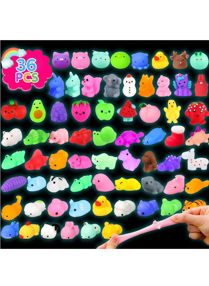 MAGIC VAULT Mochi Squishy Toys | Squeeze Toys Glow In The Dark | 36PCS Animal Mini Kawaii | Novelty Stretchy Stress Relief Toys | Goodie Bag Filler Party Birthday, for Classroom Prizes, Goodie Bag Stuffers  - Image 1