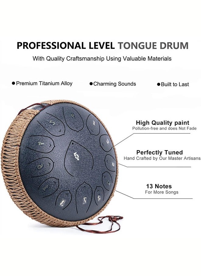 LENND Steel Tongue Drum - 12 Inches 13 Notes - Percussion Instruments - Hand Pan Drum with Music Book, Drum Mallets and Carry Bag, C Major  - Image 3