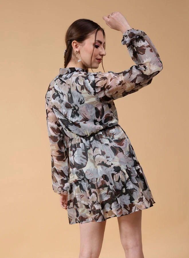 مرفوعة Women Fit and Flared Party Wear Floral Print Dress