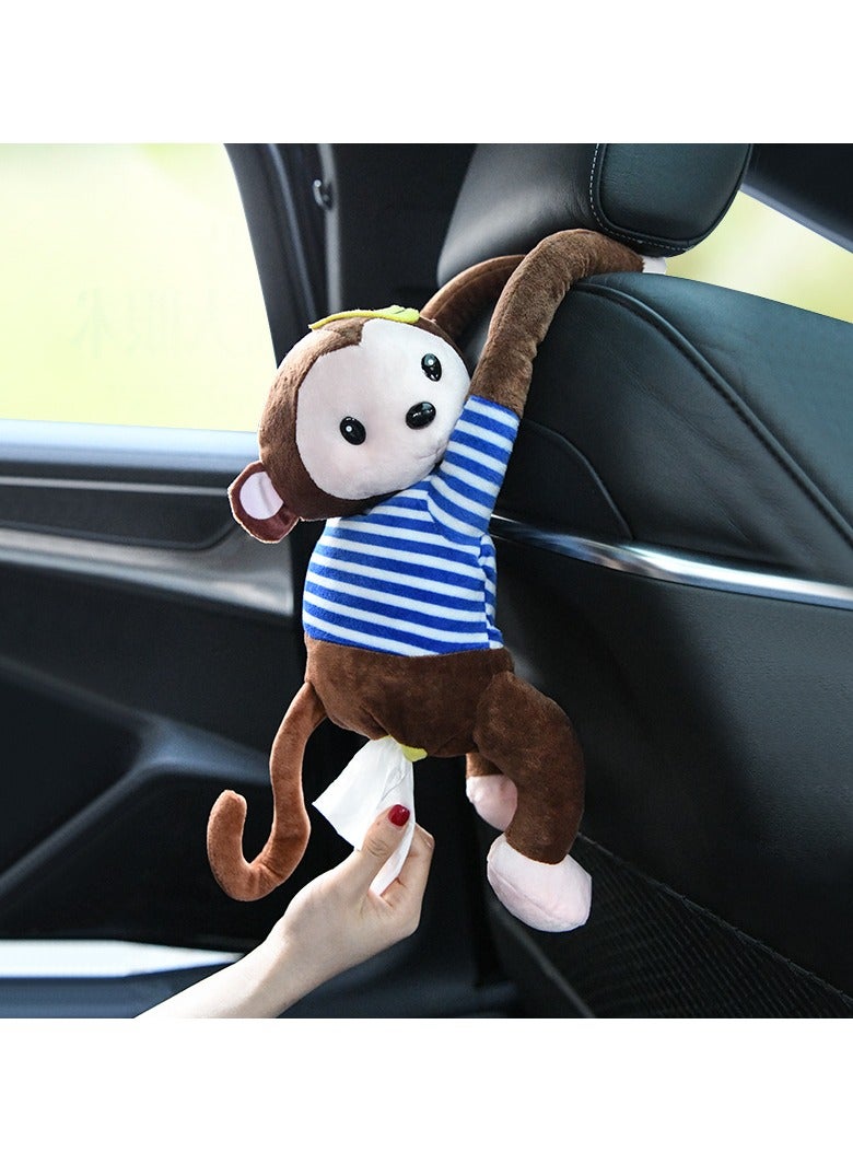 Plush Stripe Monkey Tissue Box Car Napkin Holder Hanging Cartoon Tissue Storage (Coffee) - Image 3