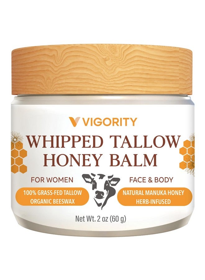 Vigority Beef Tallow and Honey Balm for Women: Organic Grass Fed Whipped Beef Tallow for Skin - Beef Tallow Face Moisturizer Infused with Manuka Honey, Beeswax and Olive Oil - 2 oz, Unscented - Image 1