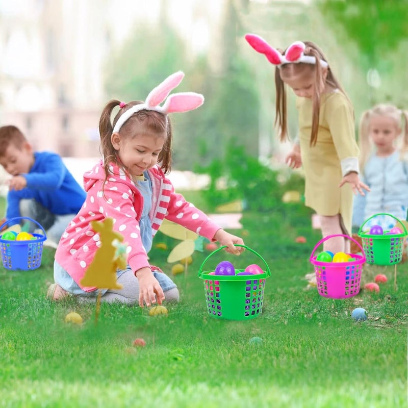 Evoio Easter Baskets for Kids 24 Pack Plastic Easter Baskets Bulk for Egg Hunts Set Easter Bucket Bags with 120g Easter Grass for Toddler Classroom Collecting Easter Eggs Party Favor - Image 4