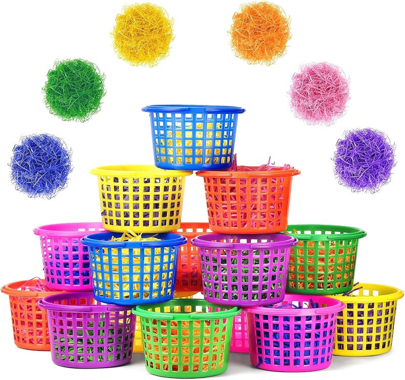 Evoio Easter Baskets for Kids 24 Pack Plastic Easter Baskets Bulk for Egg Hunts Set Easter Bucket Bags with 120g Easter Grass for Toddler Classroom Collecting Easter Eggs Party Favor - Image 1