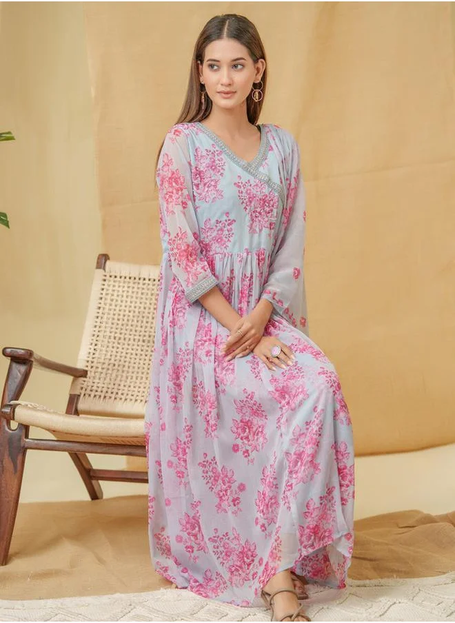 DW Embroidered A-Line Kurta and Trouser with Dupatta Set by Styli