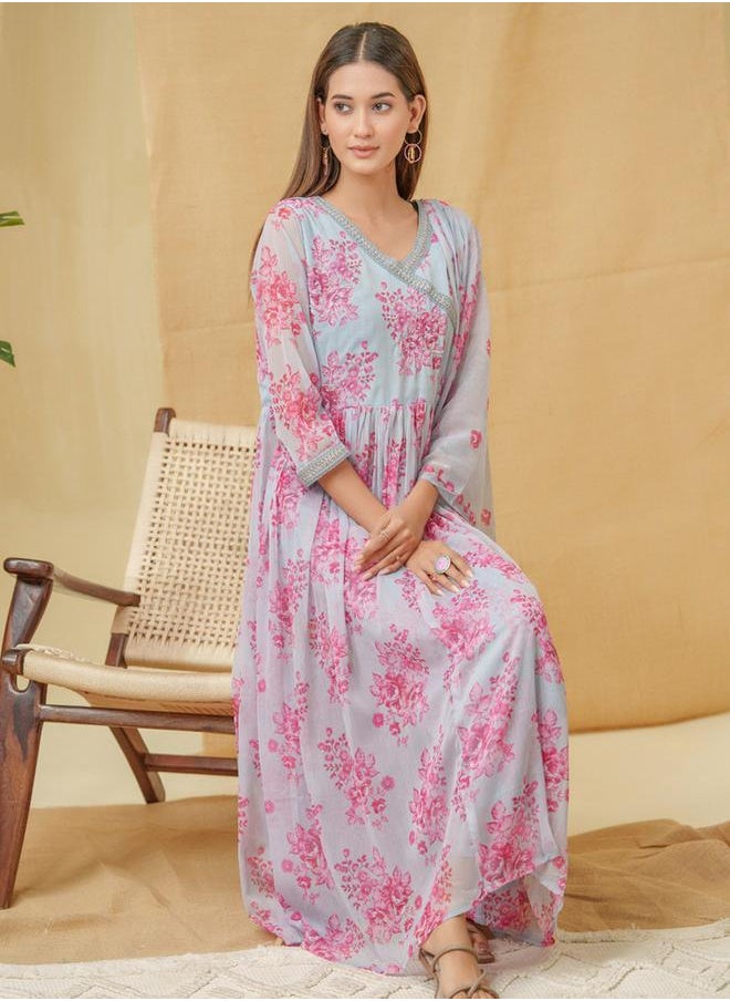 DW Embroidered A-Line Kurta and Trouser with Dupatta Set by Styli  - Image 1