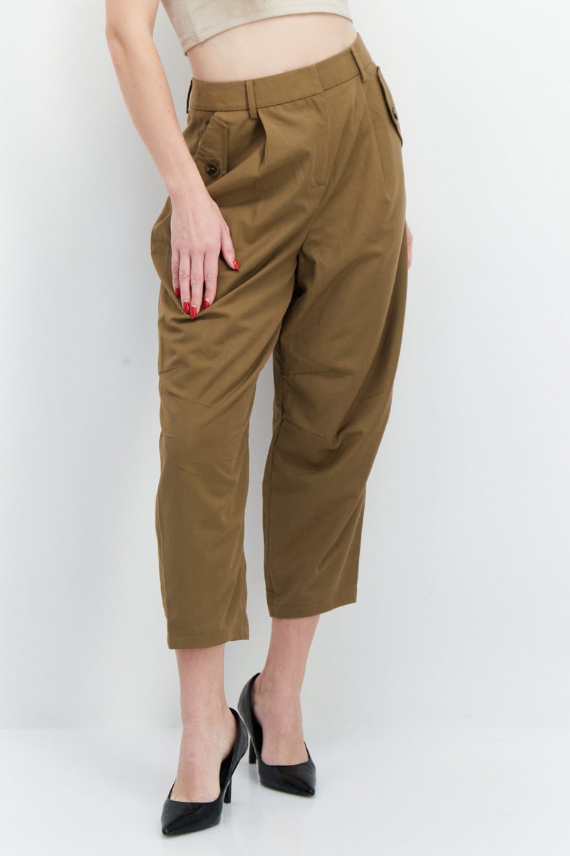 VERO MODA Women Straight Leg Plain Carrot Pants, Tan  - Image 1