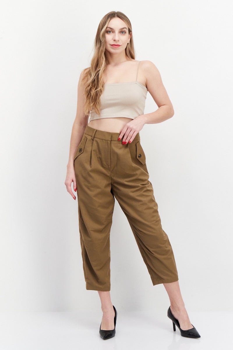VERO MODA Women Straight Leg Plain Carrot Pants, Tan  - Image 3