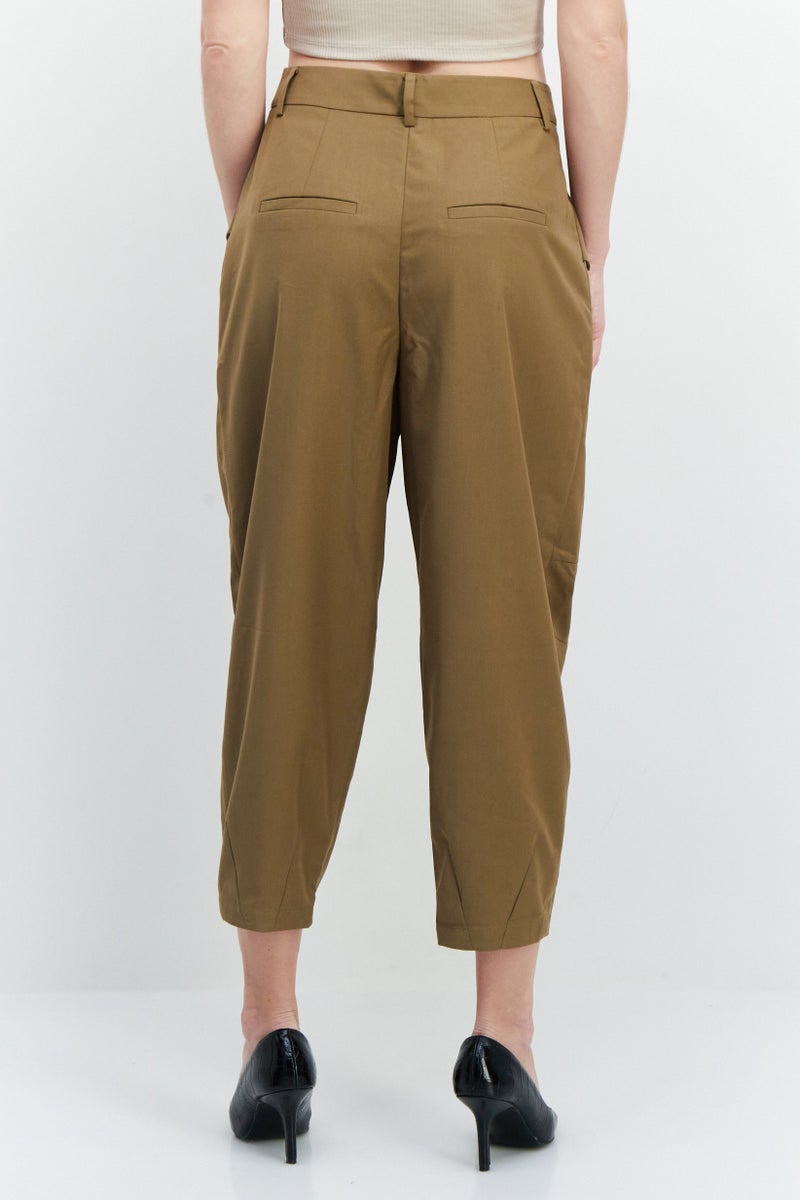 VERO MODA Women Straight Leg Plain Carrot Pants, Tan  - Image 2