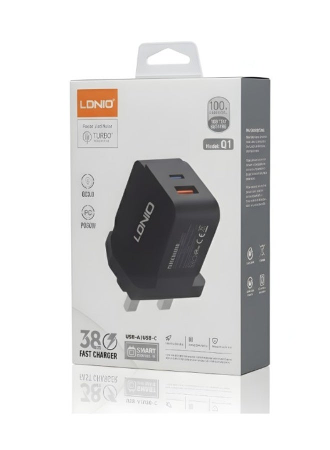LDNIO Q1 38W Charger Dual USB-C USB-A Ports Supports Fast Charging - Image 1
