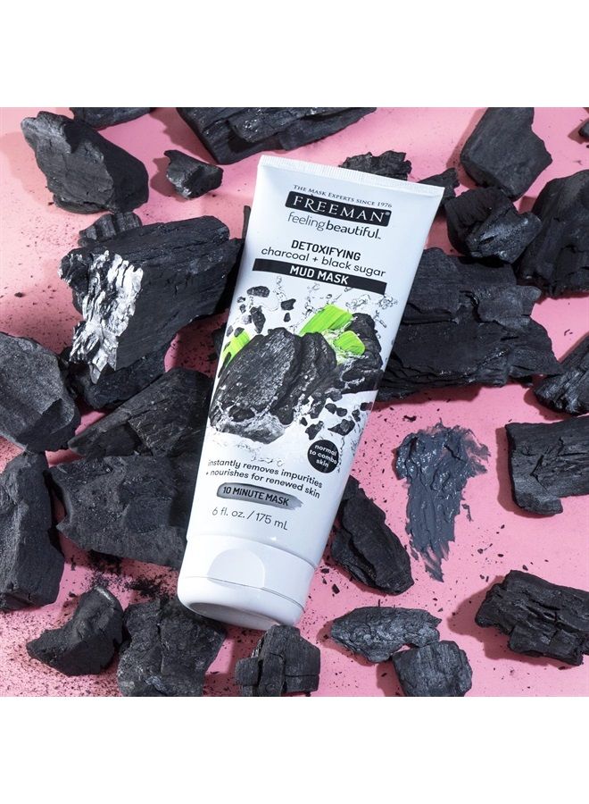 Freeman Detoxifying Charcoal & Black Sugar Mud Mask, Hydrating and Oil Absorbing Facial Mask, 6 fl oz tube/175 mL - Image 1