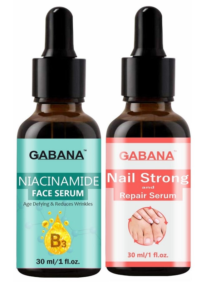GABANA Niacinamide Face Serum and Nail Strong and Repair serum for Men and Women (Combo of 2, Each 30 ml)|SERUM for Glowing Skin serum for Acne and Dark Spots SeRum for Cracked and Damaged Nails SerUM - Image 1