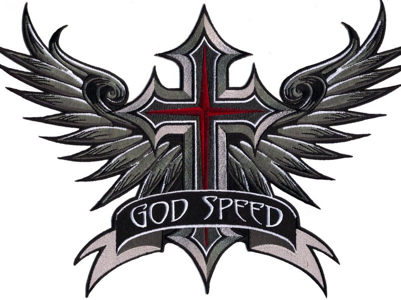 VEGASBEE Godspeed Winged Cross Patch Wings Christian Embroidered IronOn Patch Emblem Large Size 12 by 85 inches USA