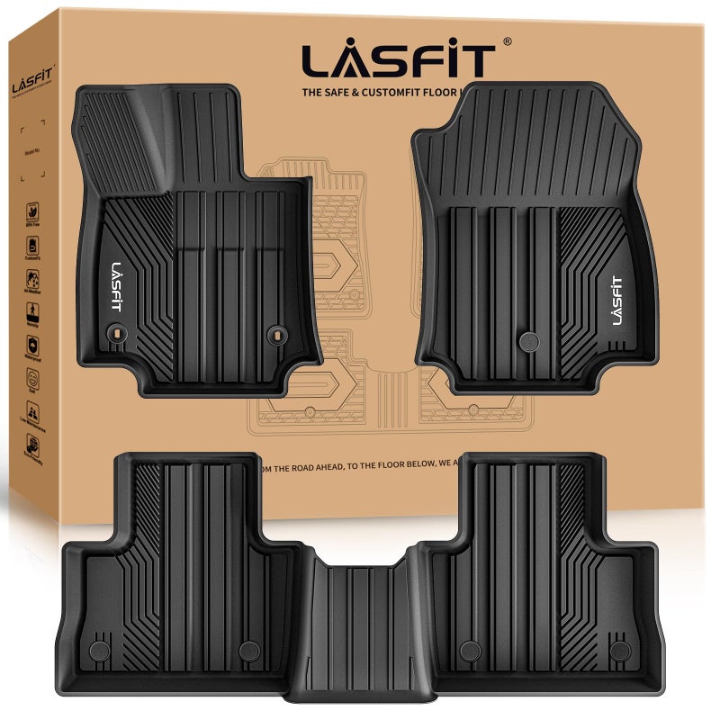 LASFIT حصائر أرضية LASFIT لتويوتا RAV4 2019-2024 2025 (لا تناسب الهجين) حصائر لجميع الأحوال الجوية لتويوتا RAV 4 XLE/LE/Limited/TRD/Adventure بطانة أرضية مخصصة من TPE للمقاعد الأمامية والخلفية 2 صف، أسود - Image 1