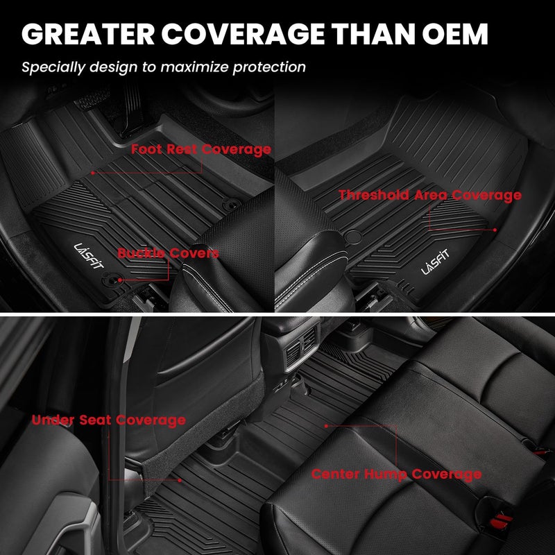 LASFIT حصائر أرضية LASFIT لتويوتا RAV4 2019-2024 2025 (لا تناسب الهجين) حصائر لجميع الأحوال الجوية لتويوتا RAV 4 XLE/LE/Limited/TRD/Adventure بطانة أرضية مخصصة من TPE للمقاعد الأمامية والخلفية 2 صف، أسود - Image 3
