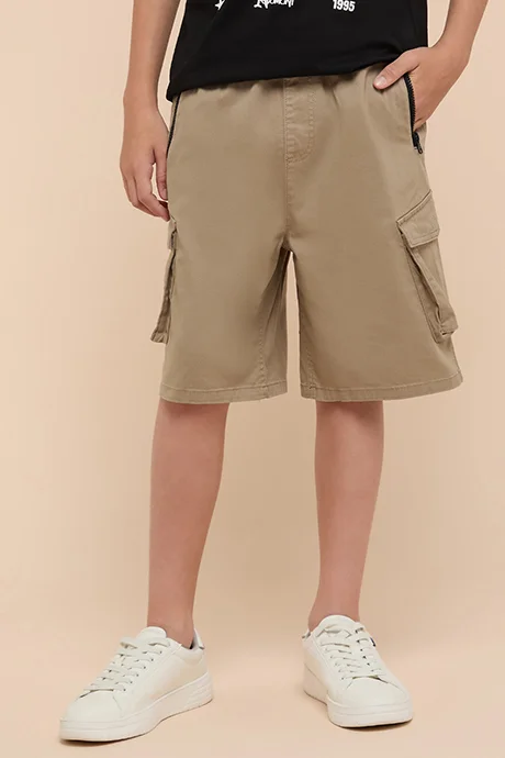 أر أند بي Solid Cargo Shorts with Drawstring Waist