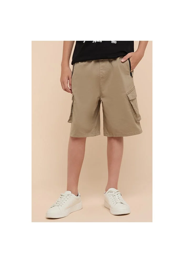 أر أند بي Solid Cargo Shorts with Drawstring Waist