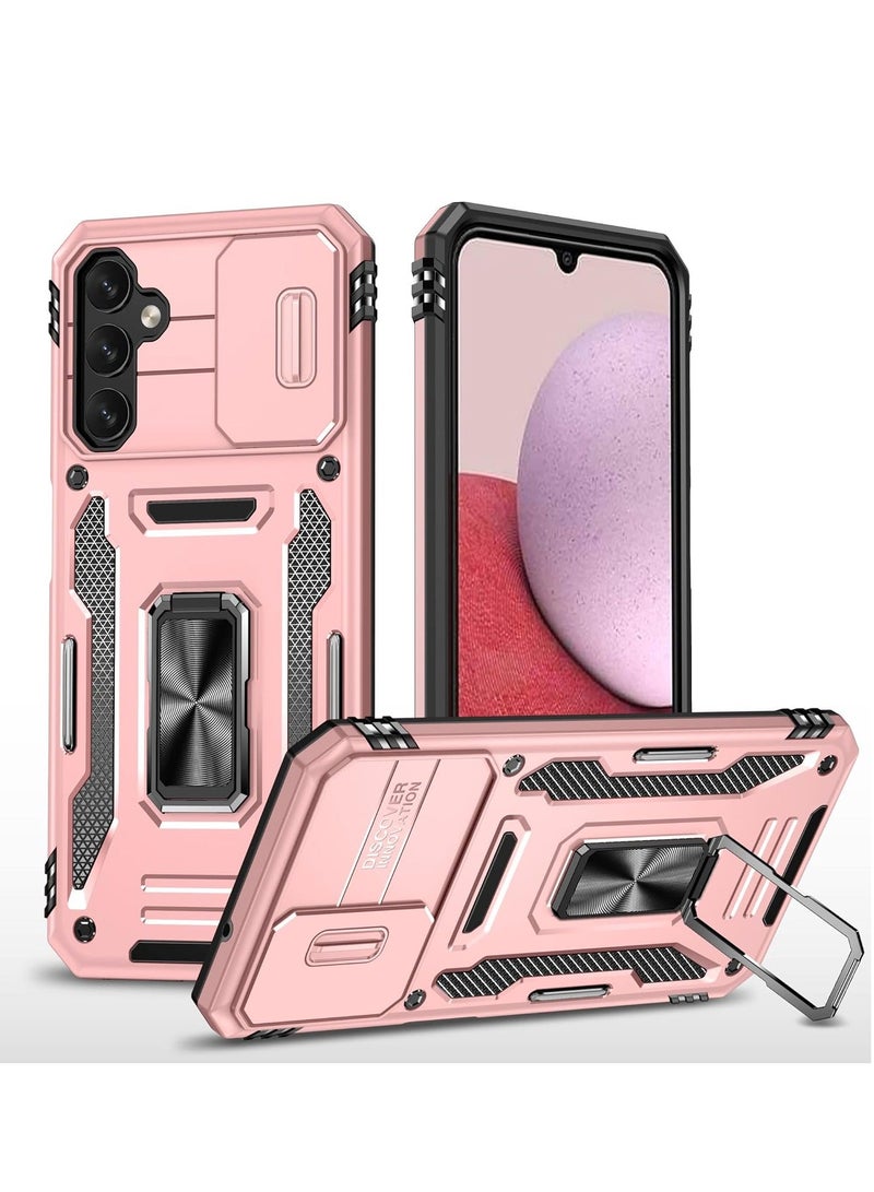 Arabest Slide Camera Cover for Samsung Galaxy A14 5G/4G,Kickstand with Built-in 360° Rotate Magnetic Ring Stand Shockproof Protective Armor Cover,Rose Gold - Image 1