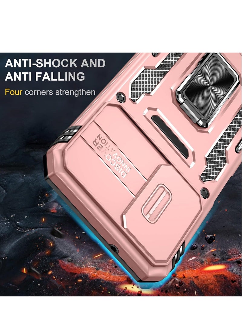 Arabest Slide Camera Cover for Samsung Galaxy A14 5G/4G,Kickstand with Built-in 360° Rotate Magnetic Ring Stand Shockproof Protective Armor Cover,Rose Gold - Image 2