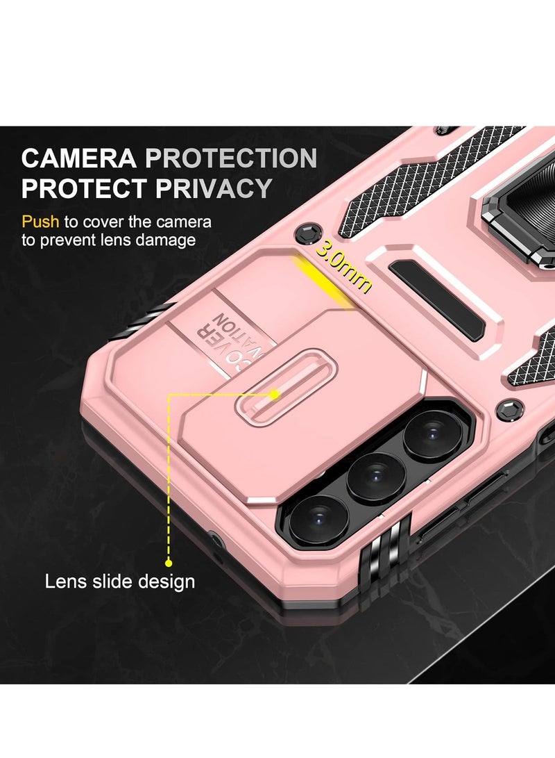 Arabest Slide Camera Cover for Samsung Galaxy A14 5G/4G,Kickstand with Built-in 360° Rotate Magnetic Ring Stand Shockproof Protective Armor Cover,Rose Gold - Image 5
