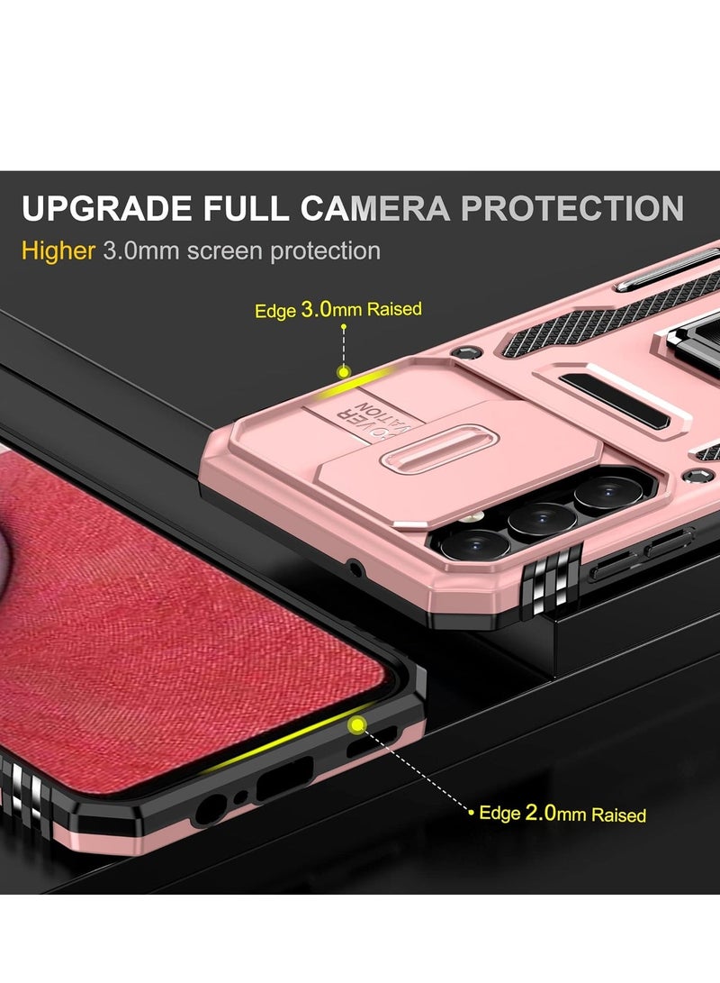 Arabest Slide Camera Cover for Samsung Galaxy A14 5G/4G,Kickstand with Built-in 360° Rotate Magnetic Ring Stand Shockproof Protective Armor Cover,Rose Gold - Image 3