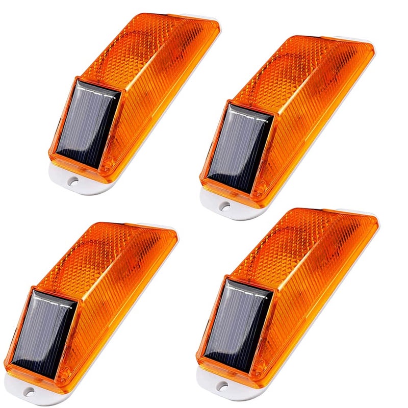 Aolyty Solar Strobe Warning Light LED Warning Lamp 4Pack Super Bright IP54 Waterproof Light Control Flashing Beacon Barricade Construction Safety Road Signs Flash Traffic Lights Yellow - Image 2