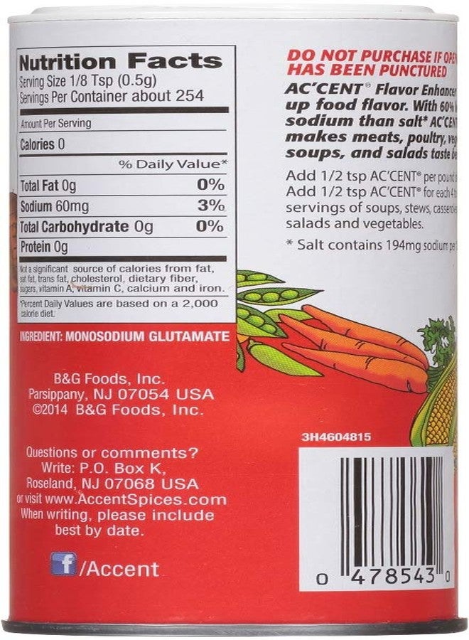 Accent Ac'cent Flavor Enhancer 00054 All Natural, Wakes Up Food Flavor Canister; Ideal for Meats, Poultry, Vegetables, Soups and Salads, Monosodium Glutamate Imparts an Umami Flavor, 4.5 Oz (Pack of 3) - Image 3