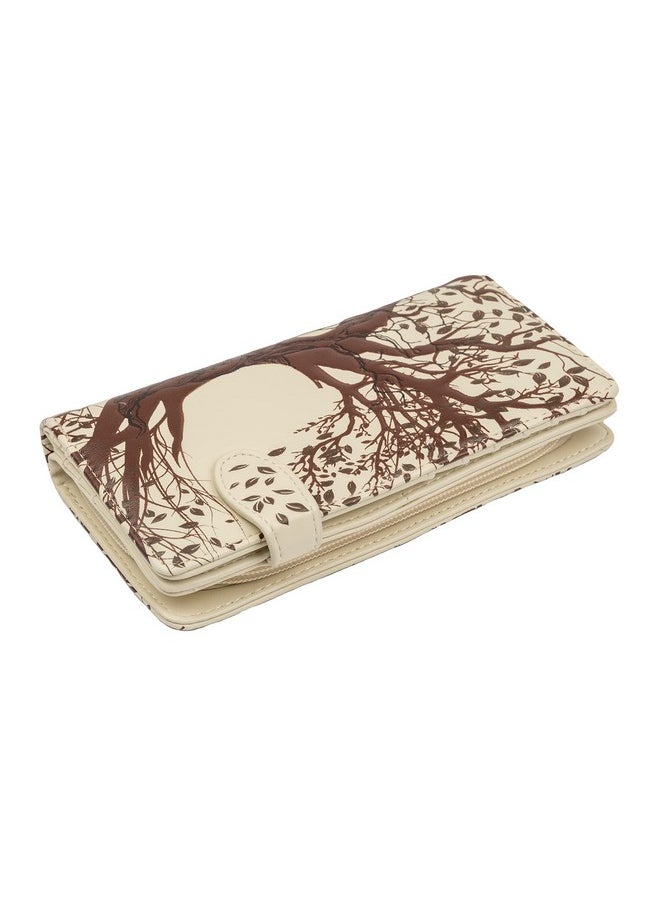 Shag Wear - Women'S Vegan Leather Slim Trendy Clutch Wallet With 11 Credit Card Slots Clear Id Window And Zipper Coin Pocket (Old Tree Beige) - Image 1