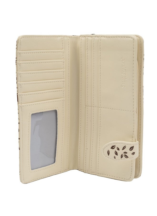 Shag Wear - Women'S Vegan Leather Slim Trendy Clutch Wallet With 11 Credit Card Slots Clear Id Window And Zipper Coin Pocket (Old Tree Beige) - Image 1