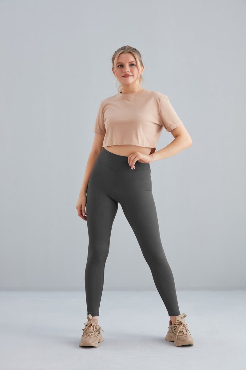 Dream Style Women's Gray Polar Fleece Elastic Raised Ribbed Gathering Interlock Winter Knitted Tights  - Image 2