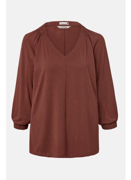 Tchibo Women V Neck Long Sleeves Plain Blouse, Maroon  - Image 2