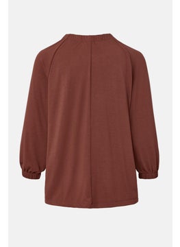 Tchibo Women V Neck Long Sleeves Plain Blouse, Maroon  - Image 3