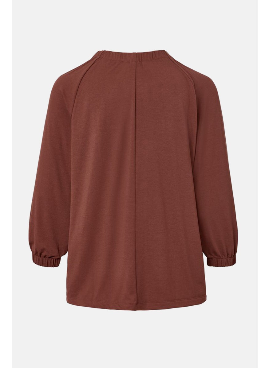 Tchibo Women V Neck Long Sleeves Plain Blouse, Maroon  - Image 3