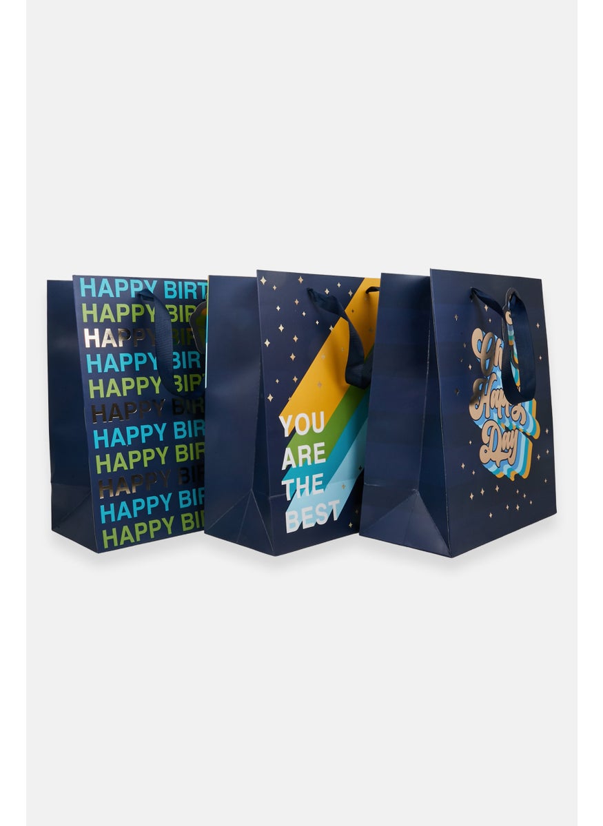 Stella Rose Set Of 3 All Over Printed Happy Birthday Gift Bag Set, Navy Blue Combo  - Image 2