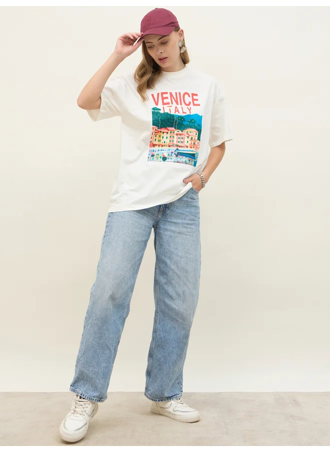 ستايلي Styli Venice Italy Graphic Short Sleeve Oversized T-Shirt