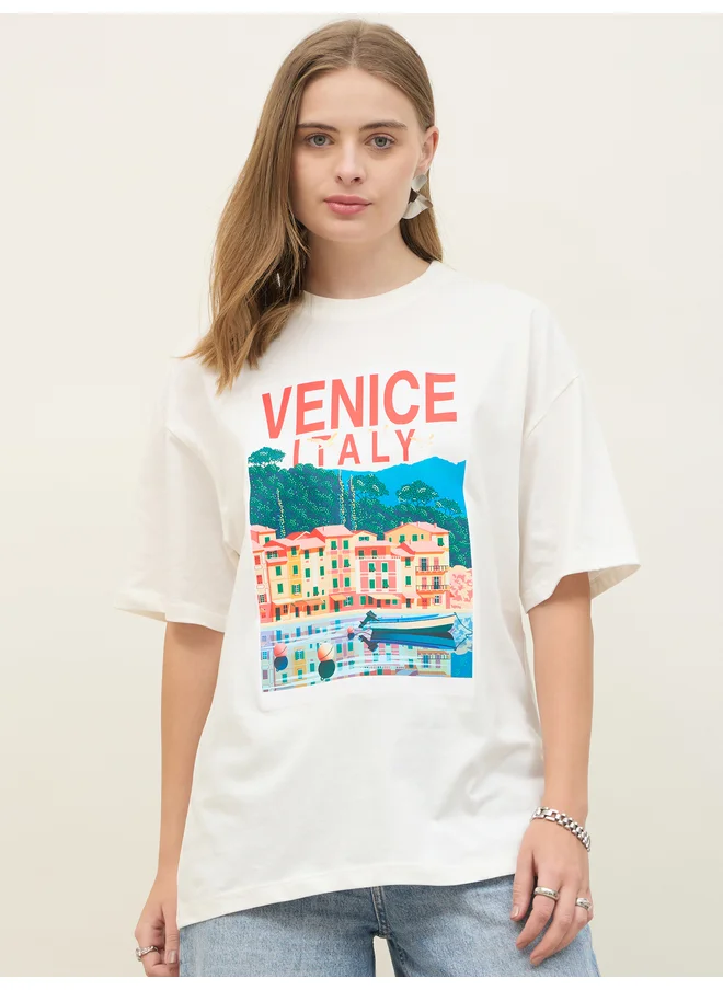 ستايلي Styli Venice Italy Graphic Short Sleeve Oversized T-Shirt