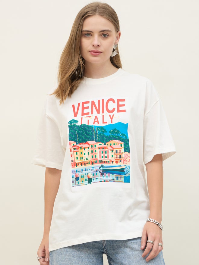 ستايلي تيشيرت ستايلي فينيس إيطاليا جرافيك قصير الأكمام أوفر سايز - Image 2