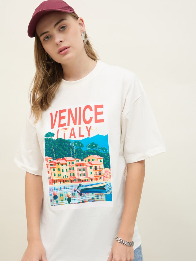 ستايلي تيشيرت ستايلي فينيس إيطاليا جرافيك قصير الأكمام أوفر سايز - Image 4