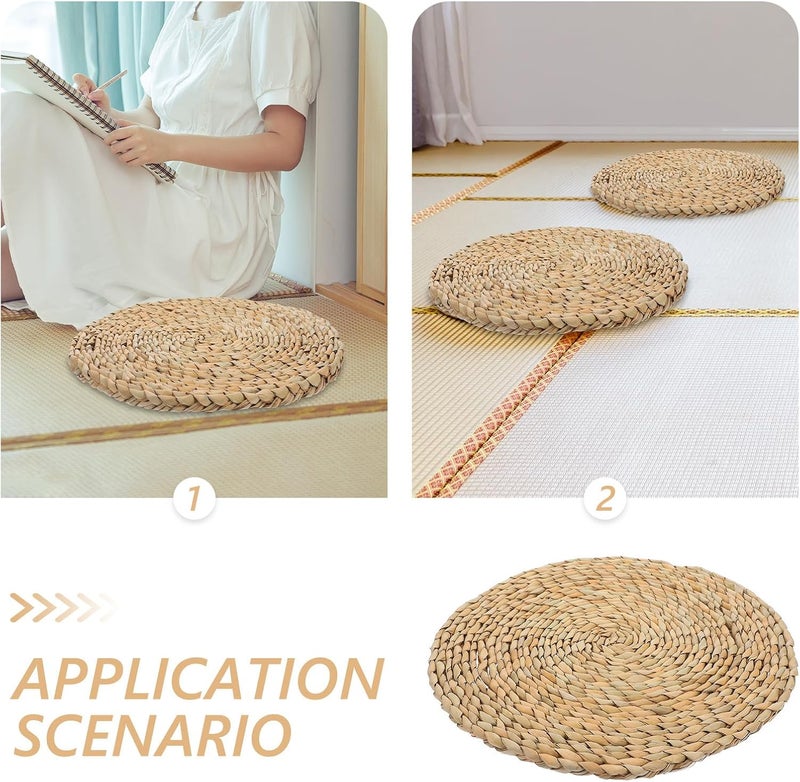Straw Woven Floor Cushion Round 40x40cm Natural Straw Seat Pad Meditation Yoga Floor Pillow for Home, Garden, Bay Window Seating - Image 3