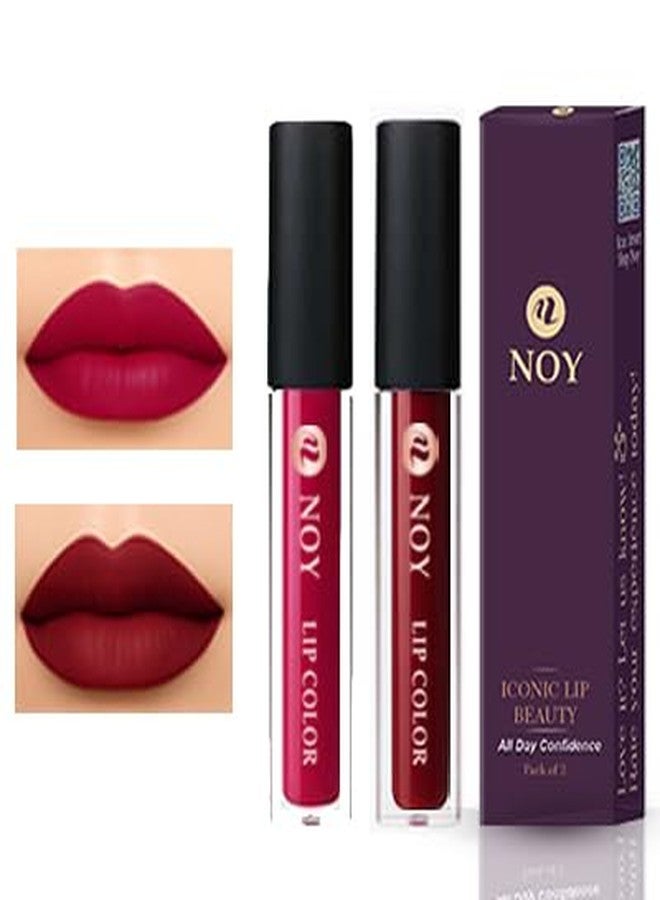 NOY Lipstick Set Waterproof Ultra Matte Long Stay Comfort Matte Lip Combo Cherry Pink, Maroon Pack of 2 - Image 1