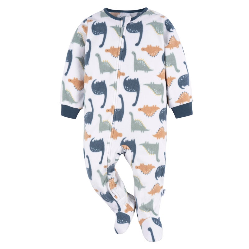 Gerber Baby Boys' Toddler Fleece Footed Pajamas 3-pack, Dinos, 6-9 Months - Image 2
